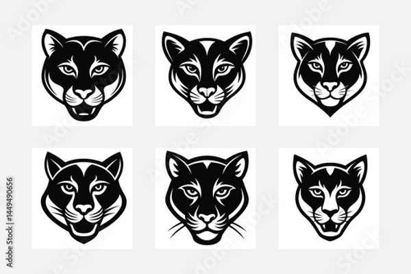 Obraz Set of cougar head silhouette vector art illustration.