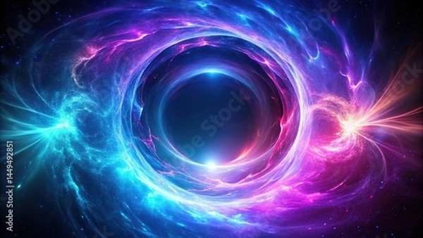 Fototapeta Ethereal glowing plasma vortex with swirling purple and blue hues, set against a dark background , futuristic, neon,  futuristic