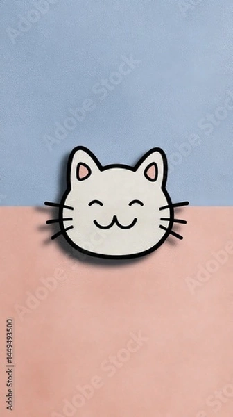 Fototapeta a minimalist smiling cat face icon with pointed ears