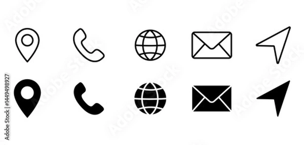 Obraz Set of icons for contact information for website. Mail, phone, user icon, location arrow