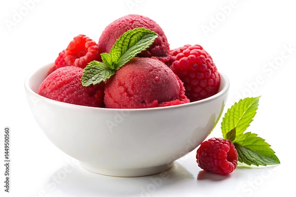 Obraz delicious bowl of raspberry sorbet image isolated on a white background