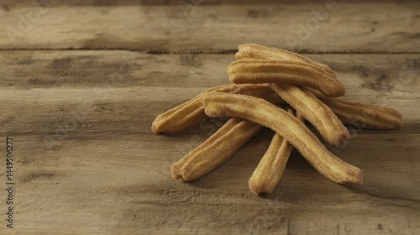 Fototapeta Crispy Delicious Churros on Rustic Wooden Table