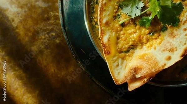 Fototapeta Lentil Curry with Naan: A Flavorful Indian Delight