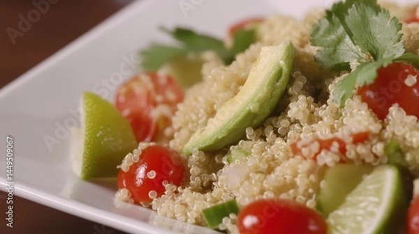 Fototapeta Quinoa Salad with Avocado, Tomatoes, and Lime - A Healthy and Delicious Recipe