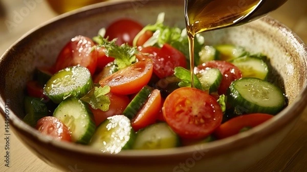 Fototapeta Vibrant Summer Salad with Fresh Tomatoes and Cucumbers
