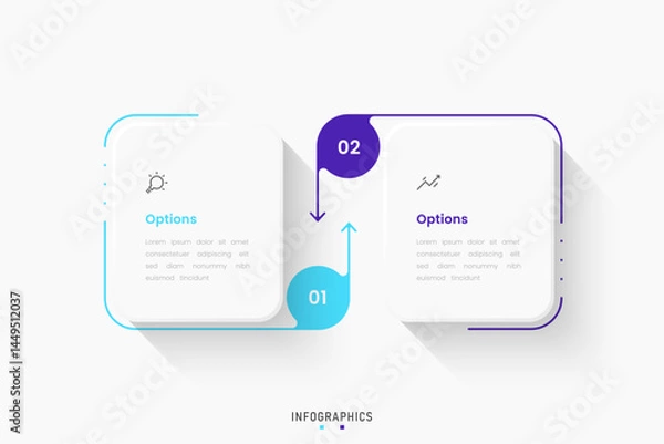 Fototapeta Vector Infographic label design template with icons and 2 options or steps. Can be used for process diagram, presentations, workflow layout, banner, flow chart, info graph.