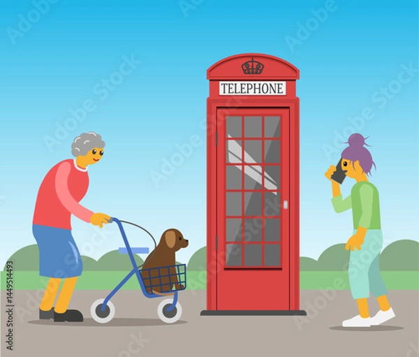 Obraz Mobile phone and a landline connection. Old and young generation.