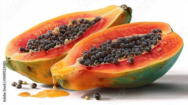 Fototapeta Colorful papaya slice with rich texture, perfect for culinary uses