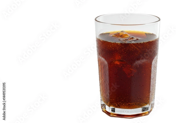Fototapeta Refreshing cola with ice in a glass condensation