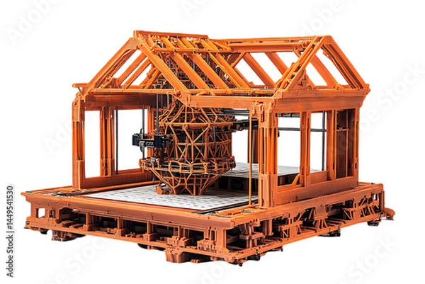 Obraz Orange 3D Printed House Model on Transparent Background