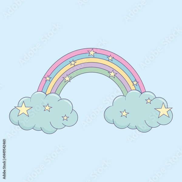 Obraz Cute Rainbow and stars hand drawn vector illustration print design poster