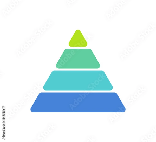 Fototapeta Levels of triangular pyramid. Triangle pyramid chart. Maslow layer diagram. Development level infographic. Four floor. Business graph. Vector illustration isolated on white background.
