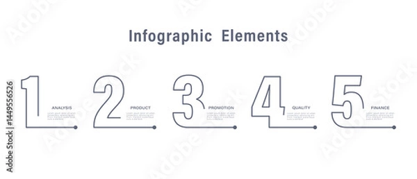 Fototapeta Five steps or options vector infographic template. Thin lines and numbers vector infographic design
