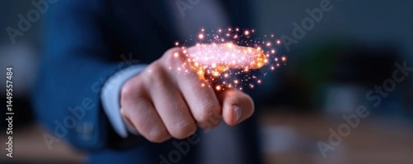Fototapeta Social media regulation A hand with sparkles symbolizes creativity and innovation in a professional setting.