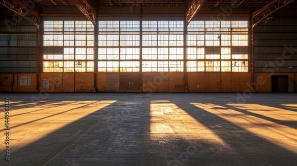 Obraz Empty warehouse interior at sunset