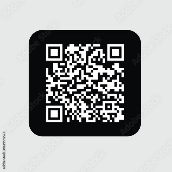 Fototapeta Minimal black and white square QR code icon for digital access, online scanning, and secure mobile interaction on modern interfaces and smart platforms.

