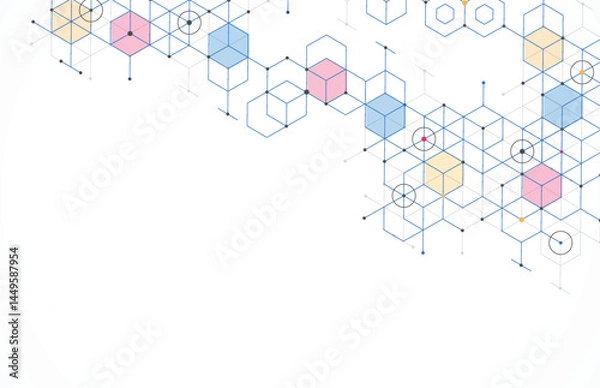 Obraz Abstract geometric boxes pattern dot line connection background. Modern technology with square mesh. Geometric on white background with lines. Cube cell. Vector illustration