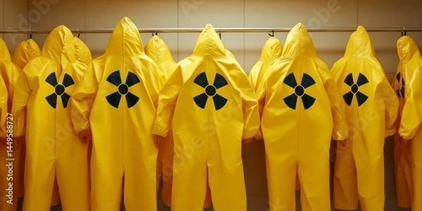 Obraz Nuclear Shelter concept. Radiation suits in emergency decontamination area