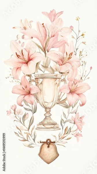 Fototapeta Kentucky Oaks Elegant trophy with pink lilies and golden shield