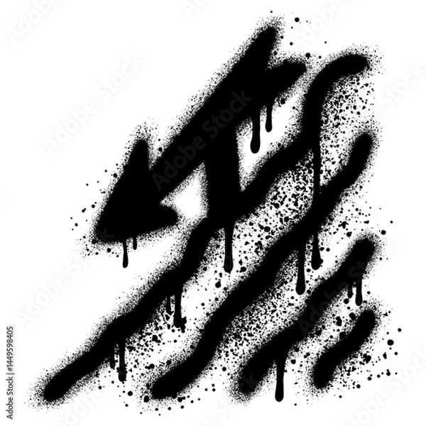 Fototapeta arrow in urban graffiti style with black spray paint indicating the way down. vector illustration.