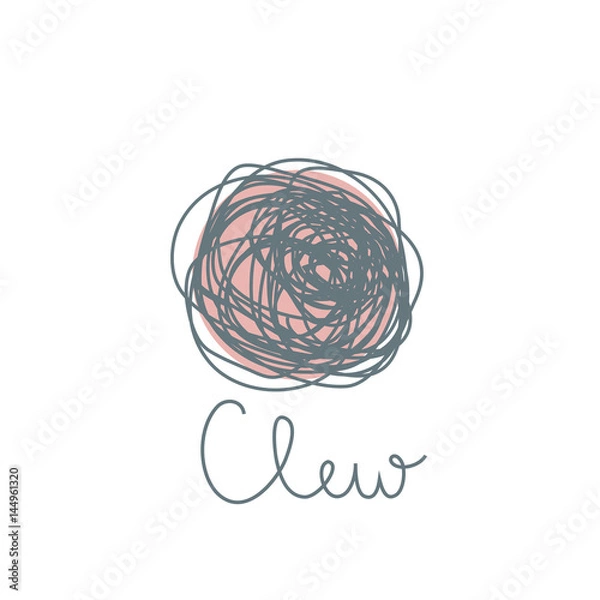 Fototapeta Vector logo template for wool shop or corporate identity. Illustration of  hand drawn clew. Hobby icon.