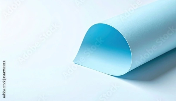 Fototapeta Curved blue paper studio still life minimalist top-down view creative design concept