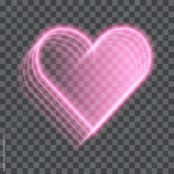 Fototapeta Pink neon heart with transparent transition, vector illustration.