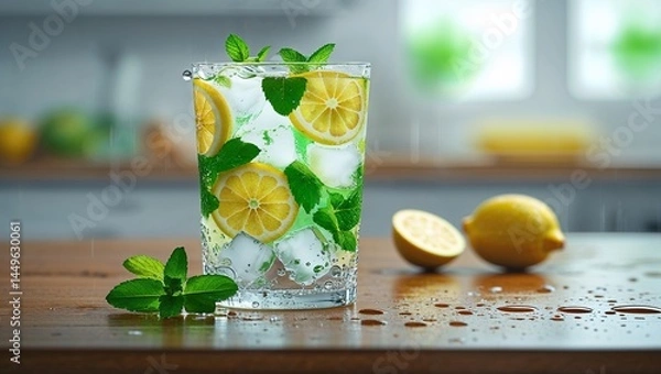 Obraz mojito cocktail on wooden table