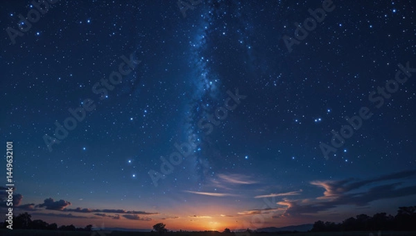 Obraz 山の向こうに見える星空と天の川、夜景