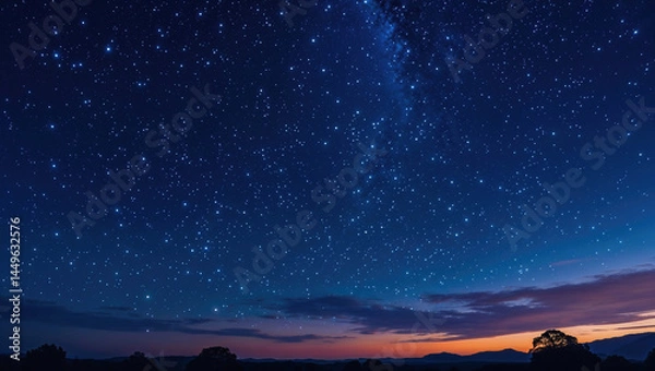 Obraz 山の向こうに見える星空と天の川、夜景