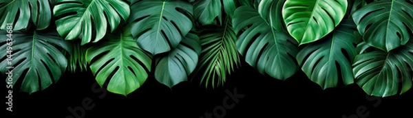 Fototapeta Tropical monstera leaf lush green foliage jungle plant nature background vibrant fresh exotic rainforest natural texture botanical