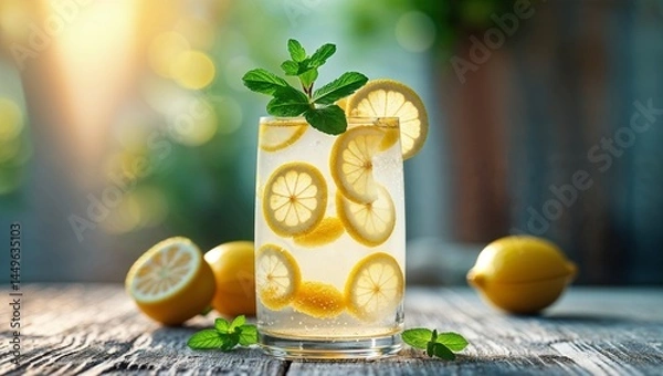 Obraz Refreshing Homemade Lemonade – Summer Citrus Drink with Mint
