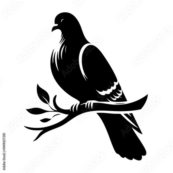 Fototapeta Elegant Pigeon Silhouette on Branch: Bird Vector Graphic