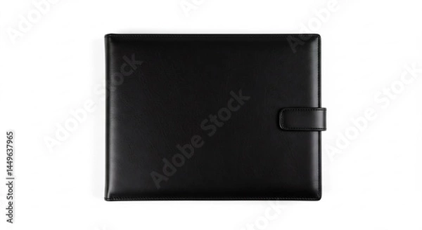 Obraz Black Leather Portfolio, Closed, Top View, Isolated on White Background, Elegant Business Accessory, Office Supplies
