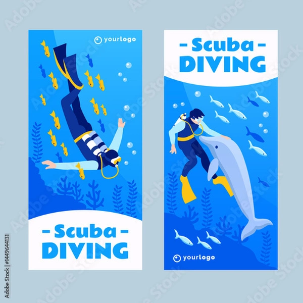 Fototapeta Isometric Scuba Diving Banner vertical Set