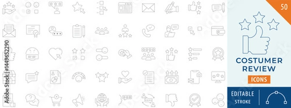 Fototapeta Costumer review collection icon set. Containing product, online shopping, evaluation, service, feedback, reputation, and more. Editable Stroke.