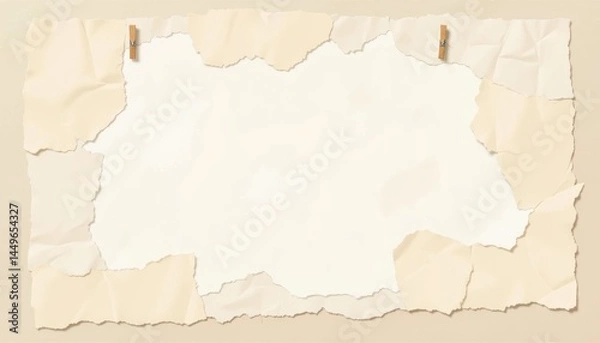 Obraz a illustration of a blank mood board setup with a mix of paper textures, including crumpled notes and torn edges