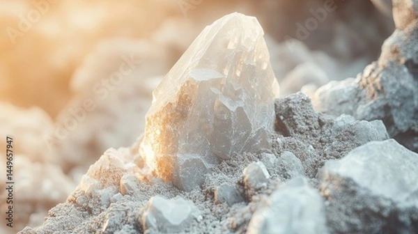 Fototapeta A single halloysite mineral with a white to gray color and a earthy luster. The mineral has a tubular texture, with smooth surfaces and fine particles. The background is neutral