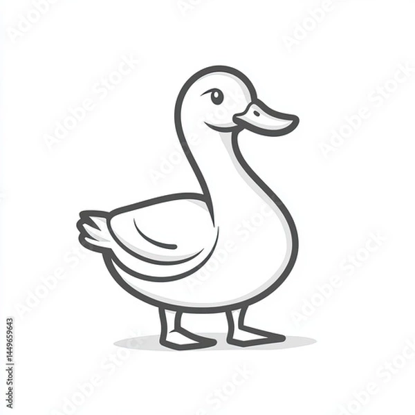 Fototapeta Duck vector icon, simple line art, gray color on a white background, one thin stroke for the duck's body and beak, no details in the front view. 