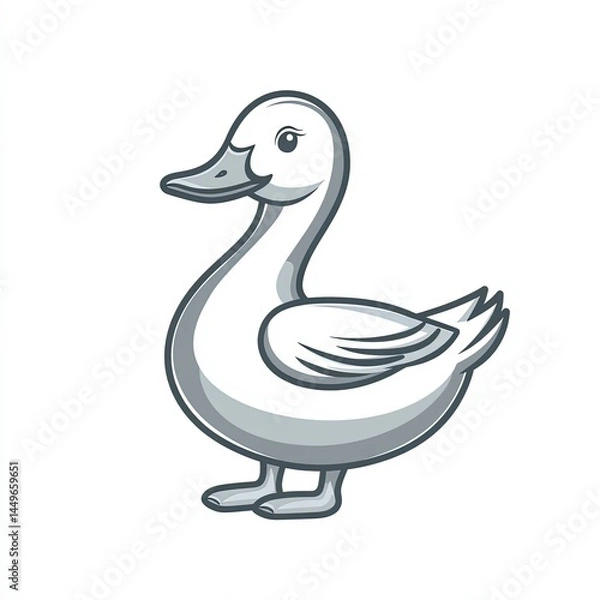 Fototapeta Duck vector icon, simple line art, gray color on a white background, one thin stroke for the duck's body and beak, no details in the front view. 