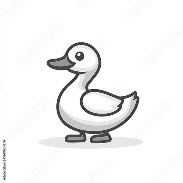 Fototapeta Duck vector icon, simple line art, gray color on a white background, one thin stroke for the duck's body and beak, no details in the front view. 