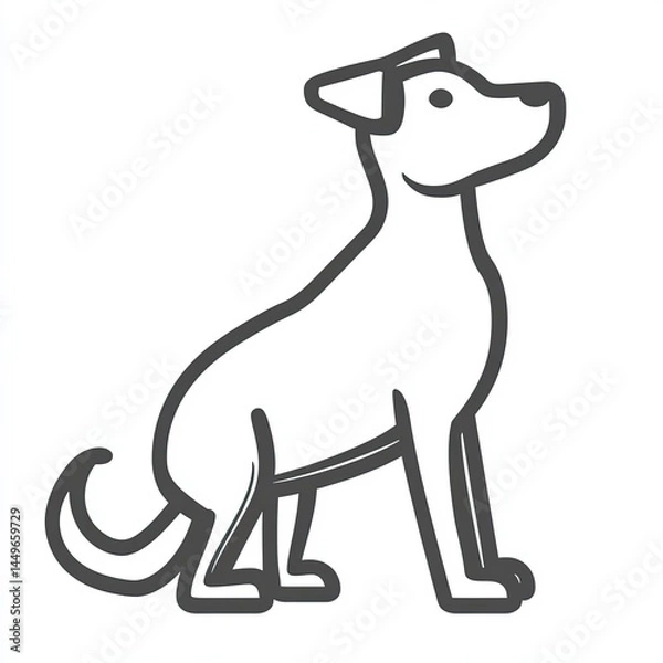 Fototapeta Dog vector icon, simple line art, gray color on a white background, one thin stroke for the dog's body and tail, no details in the front view. 