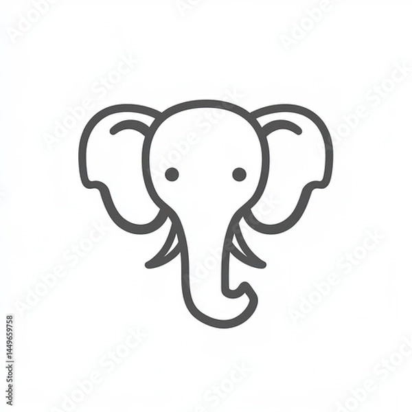 Obraz Elephant vector icon, simple line art, gray color on a white background, one thin stroke for the elephant's body and trunk, no details in the front view. 