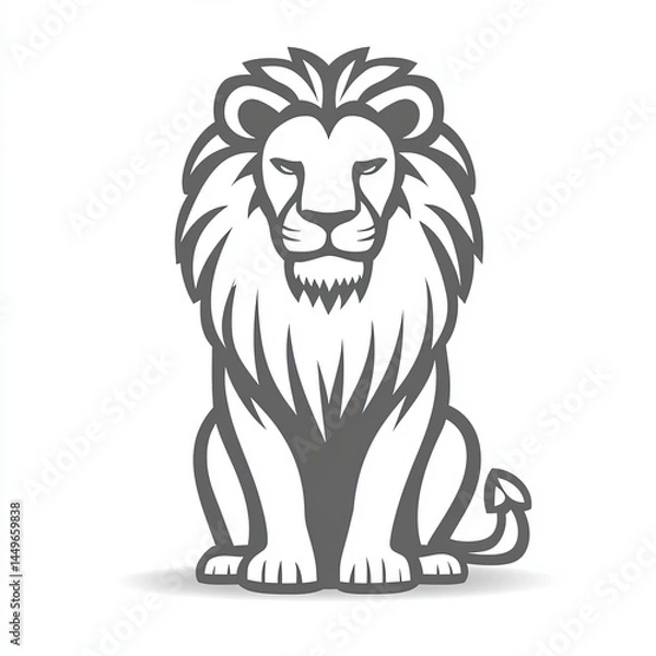 Obraz Lion vector icon, simple line art, gray color on a white background, one thin stroke for the lion's body and mane, no details in the front view. 