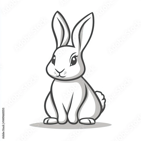 Fototapeta Rabbit vector icon, simple line art, gray color on a white background, one thin stroke for the rabbit's body and ears, no details in the front view. 