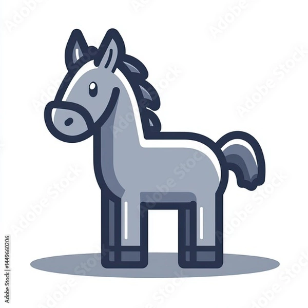 Fototapeta Horse vector icon, simple line art, gray color on a white background, one thin stroke for the horse's body and mane, no details in the front view.
