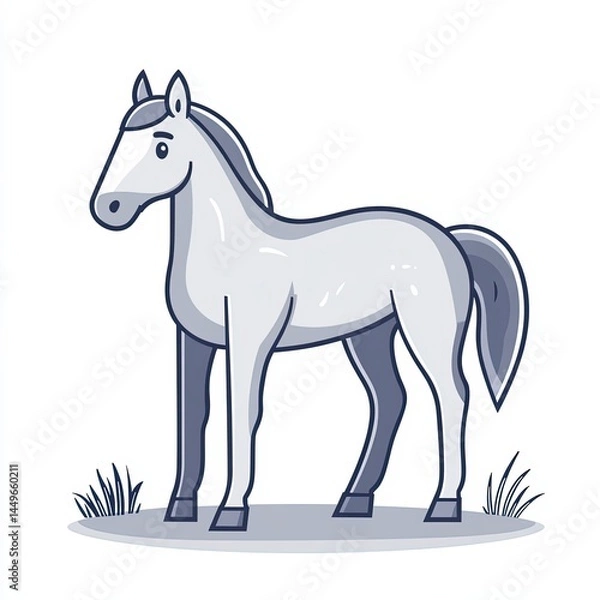 Fototapeta Horse vector icon, simple line art, gray color on a white background, one thin stroke for the horse's body and mane, no details in the front view.