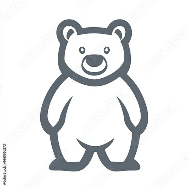 Fototapeta Bear vector icon, simple line art, gray color on a white background, one thin stroke for the bear's body and ears, no details in the front view