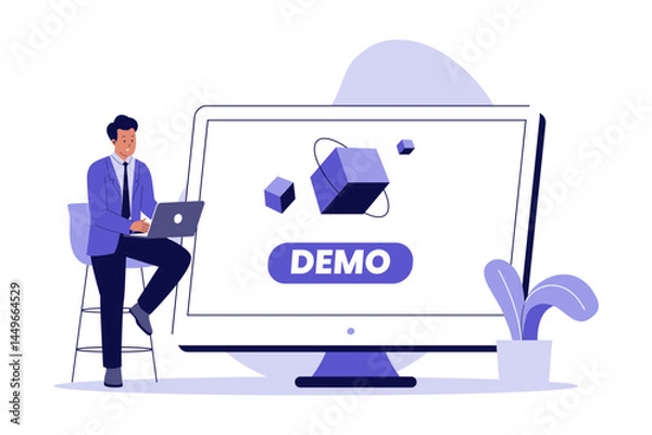 Obraz Product Demo to Clients. Business Technology Illustration. Illustrations for websites, landing pages, mobile apps, posters and banners