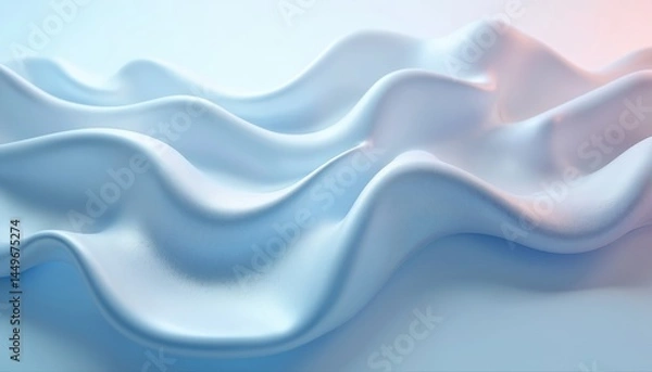 Fototapeta Abstract metallic background with flowing, wavy pattern. Three-dimensional silver color waves. Modern design for business, technology, digital art projects. Fluid motion, dynamic surface, soft